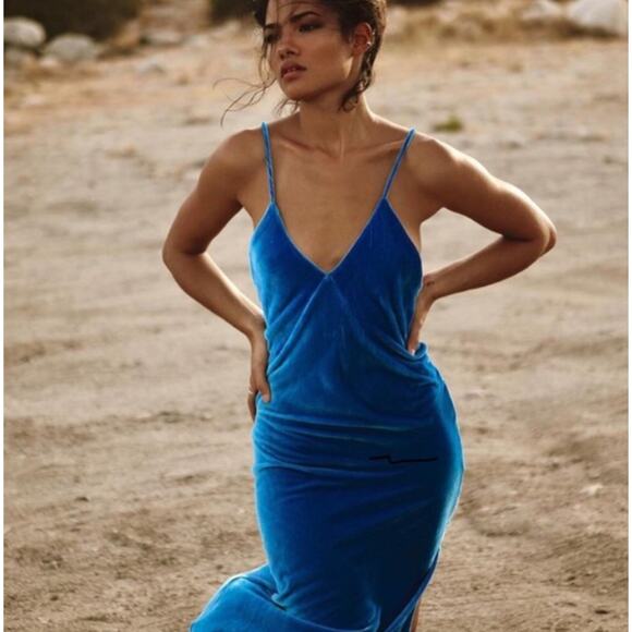 Rat & Boa Sahara Blue Velvet Dress Gown Maxi Womens Small - Picture 15 of 15